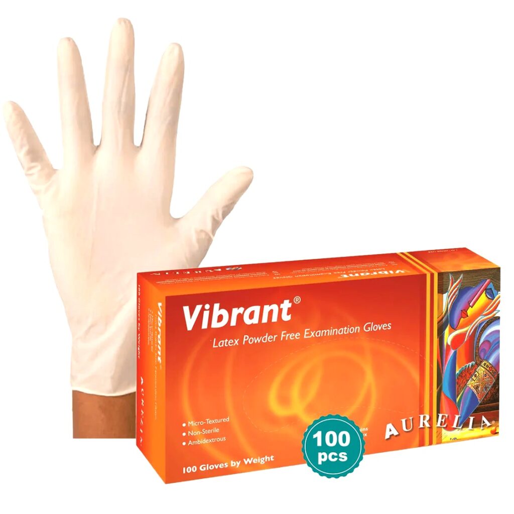 Aurelia Vibrant latex exam gloves powder free 100 per box