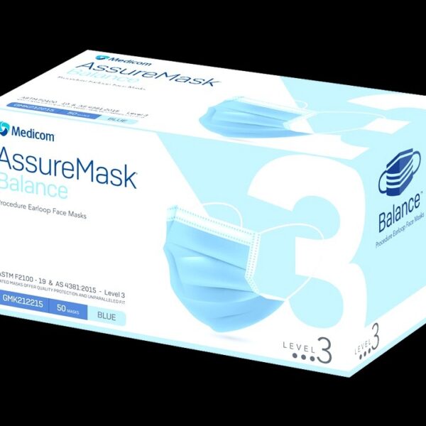 Medicom AssureMask Level 3 Blue Face Masks (50/Box) - NNA Medical Canada