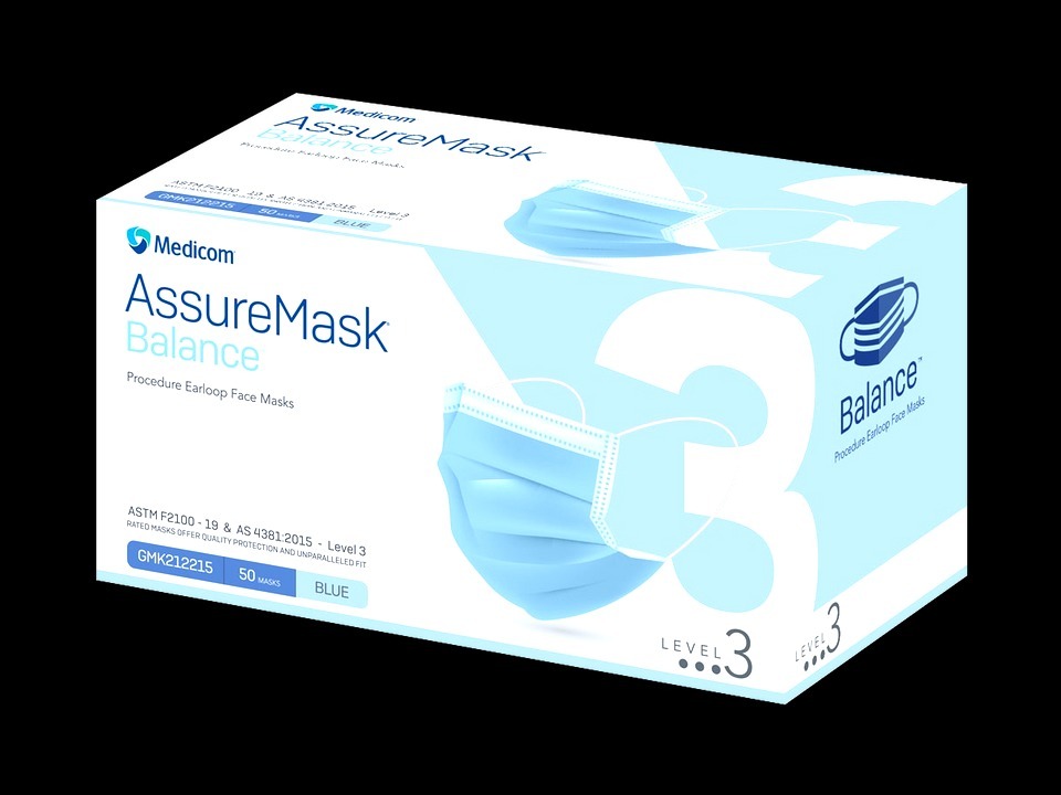 Medicom AssureMask Level 3 Blue Face Masks (50/Box) - NNA Medical Canada