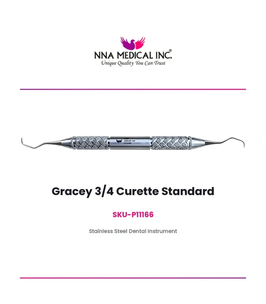 Gracey 3/4 curette standard, SKU P11166, stainless steel periodontal instrument - NNA Medical Canada