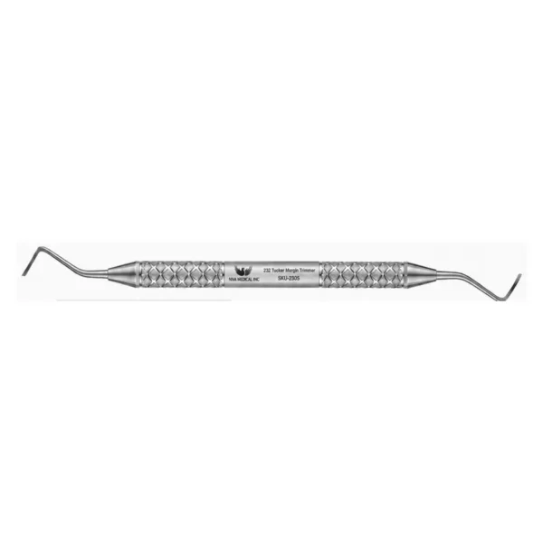 232 Tucker margin trimmer, double-ended stainless steel dental instrument with knurled handle