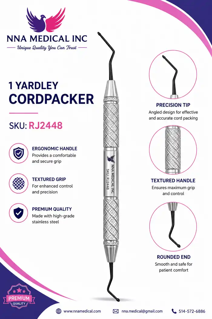YARDLEY-CORD-PACKER 1 YARDLEY CORD PACKER, DOUBLE-ENDED DENTAL RETRACTION CORD INSTRUMENT WITH PRECISION ANGLED TIP AND ROUNDED END