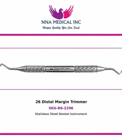 26 Distal Margin Trimmer R6-2296, double-ended stainless steel dental instrument with knurled handle